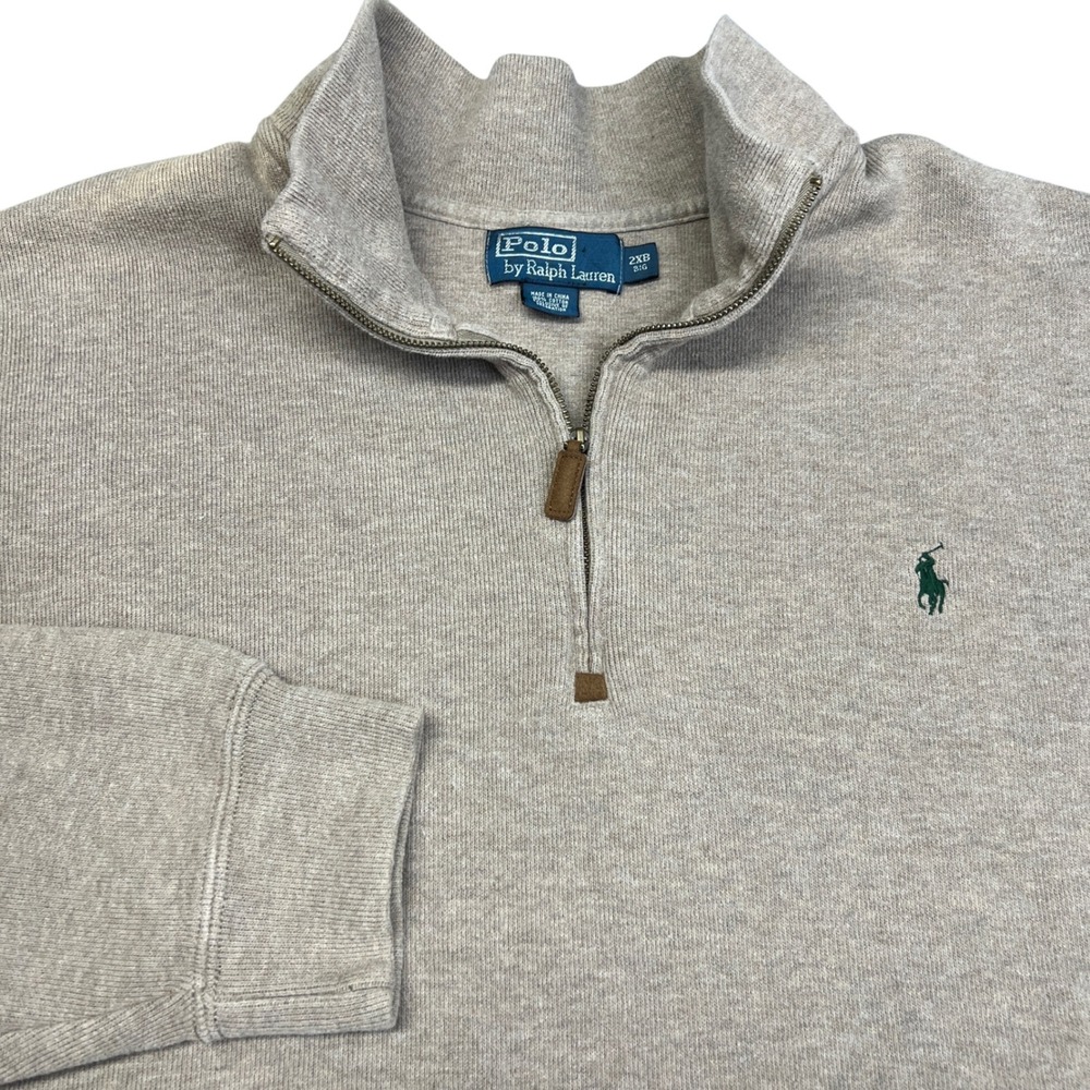Polo Ralph Lauren Mens 2XB Big Quarter Zip Pullover Tan Cotton Knit Sweater